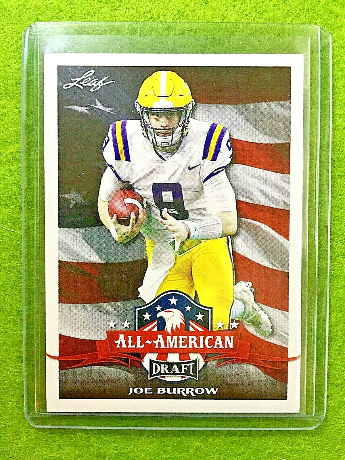 JOE BURROW ROOKIE CARD JERSEY #9 LSU RC 2020 Leaf Football All-American BENGALS