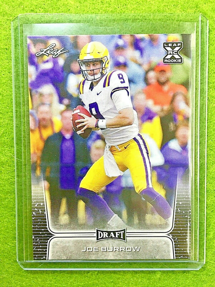 JOE BURROW ROOKIE CARD JERSEY #9 LSU RC 2020 Leaf Football CINCINNATI BENGALS