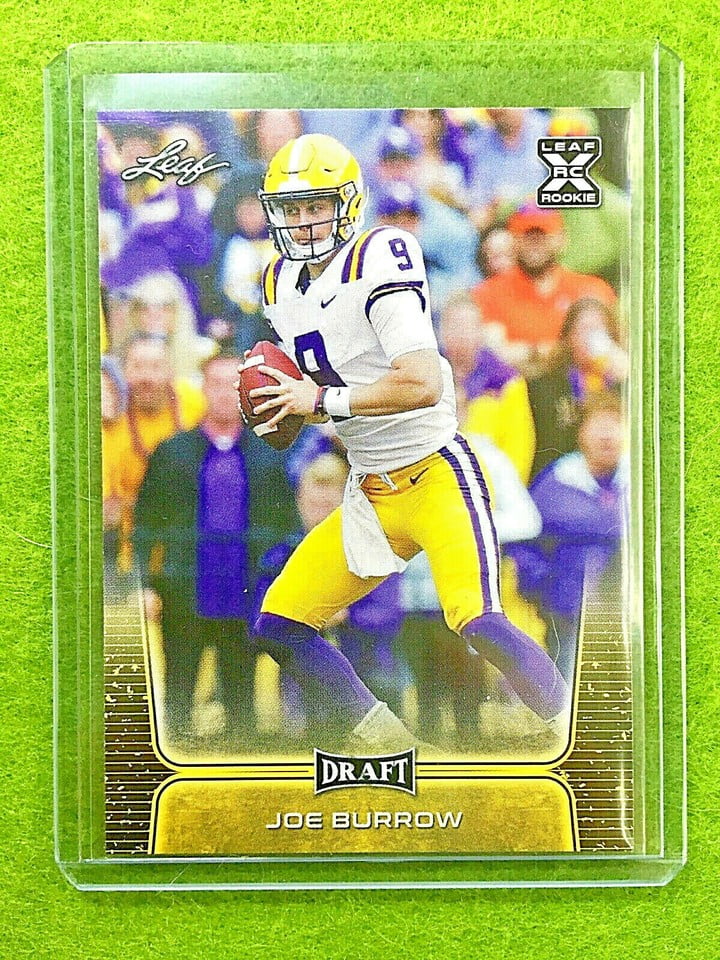 JOE BURROW ROOKIE CARD JERSEY #9 LSU GOLD RC 2020 Leaf Football BENGALS