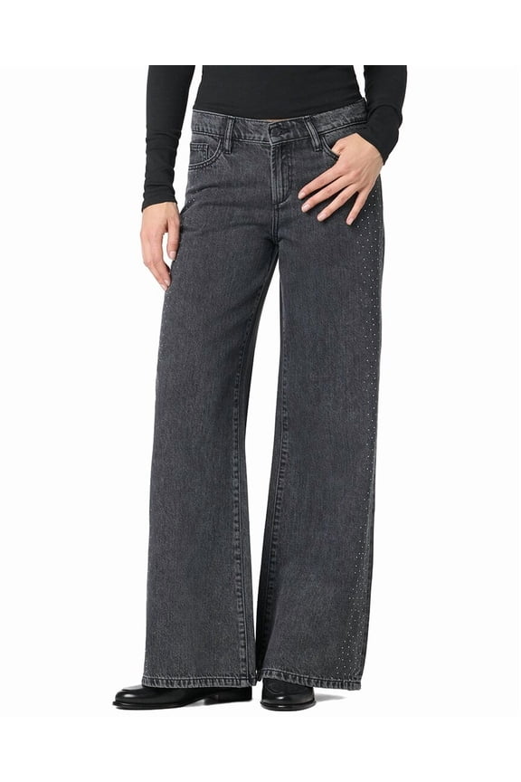 womens Low Rise Wide Leg Crystal Washed Black Jean, 29