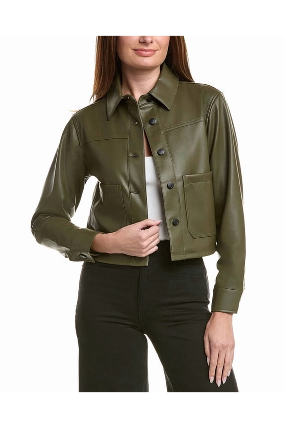 womens Vegan Cropped Patch Pocket Jacket, xs, Green