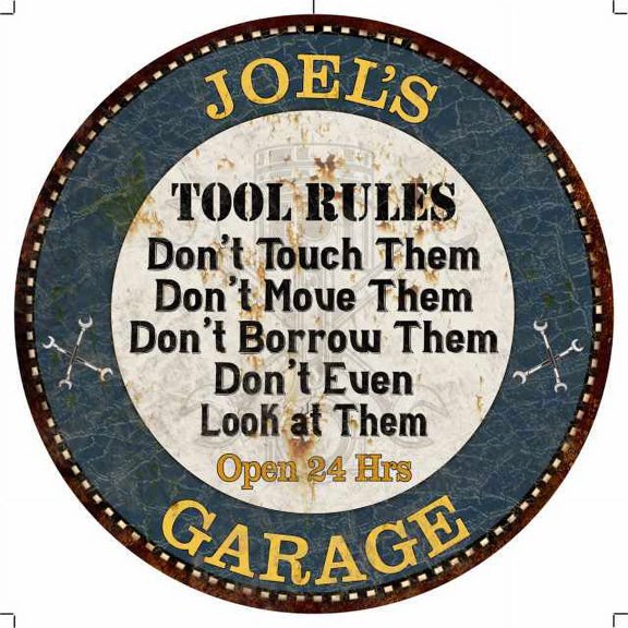 JOEL'S Garage Rules 12" Round Metal Sign Garage Bar Wall Décor 100140015071