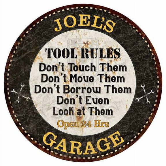 JOEL'S Garage Rules 14" Round Metal Sign Garage Bar Wall Decor 100140013071