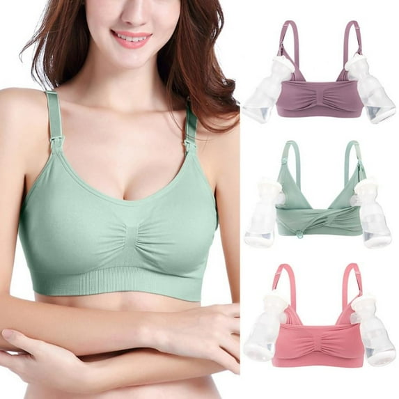 JOELY 3 Pack Women Hands-free Pumping Bra Maternity Sleeping Bra Push-up Breast-Pumps Nursing Bra Pregnant Underwear, Green+Purple+Pink