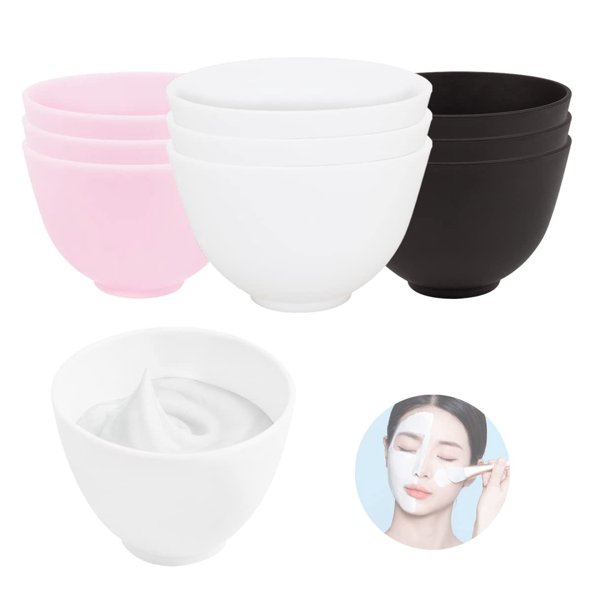 5-Piece Silicone Face Mask Mixing Bowls Set With Spatulas - DIY Skincare Tool Kit, 3.93x2.67 Inch, Food Grade (Black)