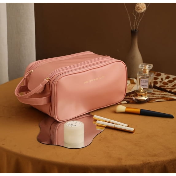 JOELY Makeup Bag, Waterproof Makeup Organizer, Large Capacity Cosmetic Bag, Cosmetic Case Storage Handle Organizer Travel Kit - Pink