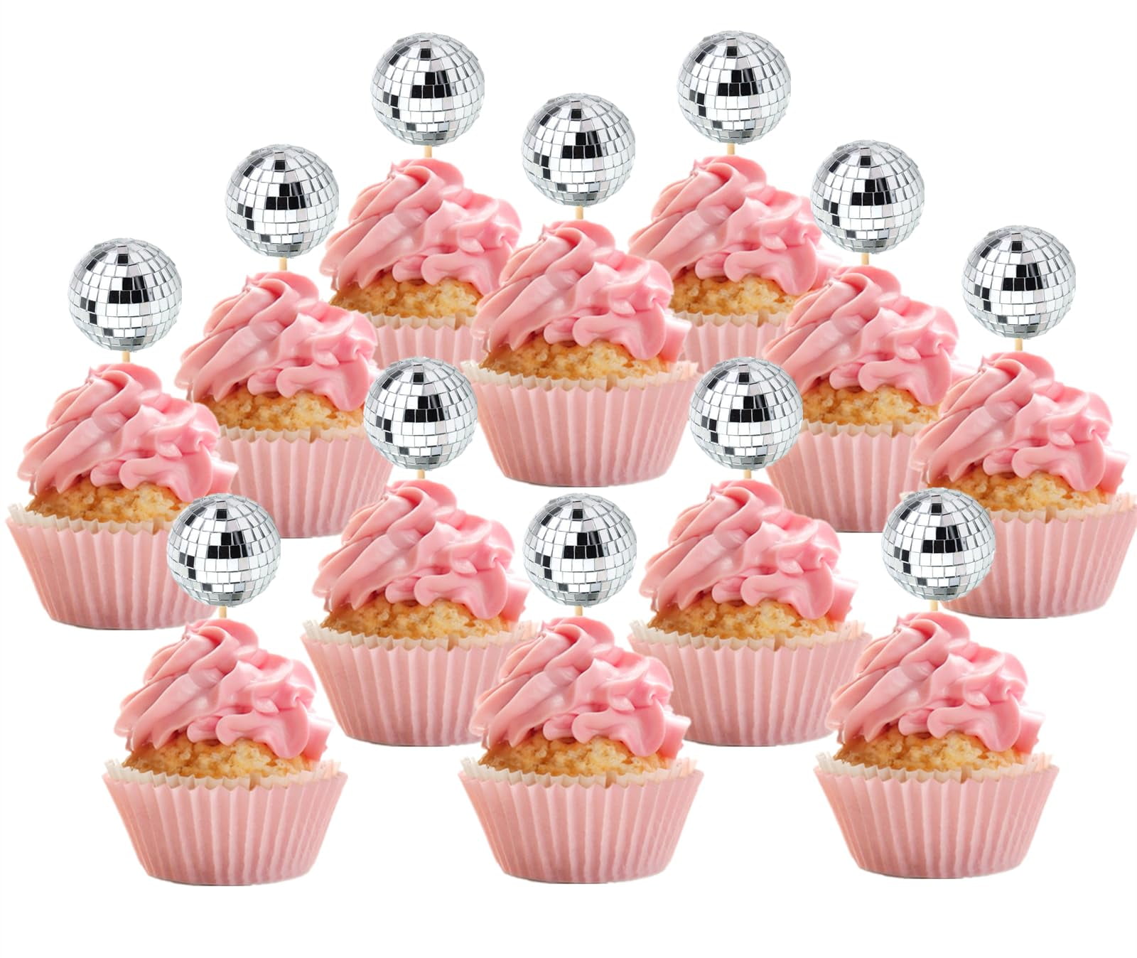 Disco Ball Cupcake Toppers - 24 Pack Sparkly 70's Theme Cake Decorations For Birthday & Bachelorette Parties - View #7