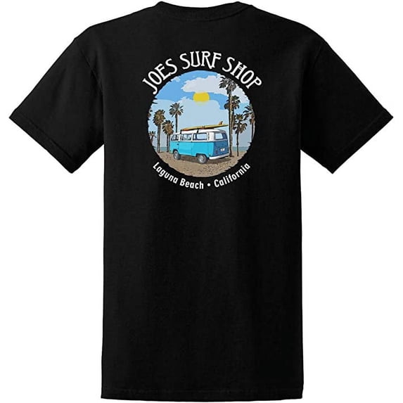 JOES SURF SHOP Men's Surf Bus Logo Heavyweight Pocket T-Shirt -S-Black Shirt with Bus Logo