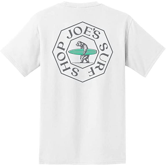 JOES SURF SHOP Men's Walking Bear Heavyweight Pocket T-Shirt-3XL-White with Green Walking Bear Logo