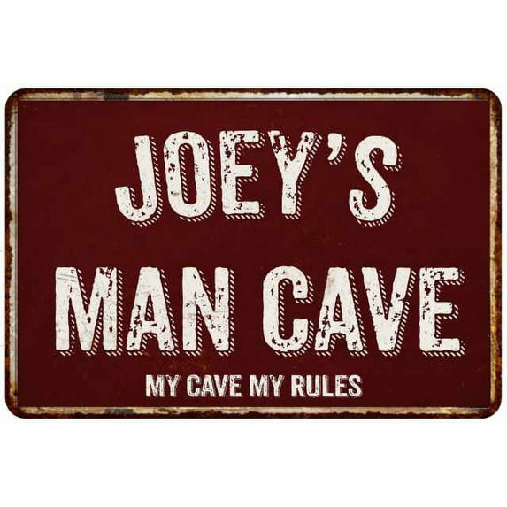 JOEY'S Man Cave Red Grunge Sign Metal 8x12 Decor 208120003072