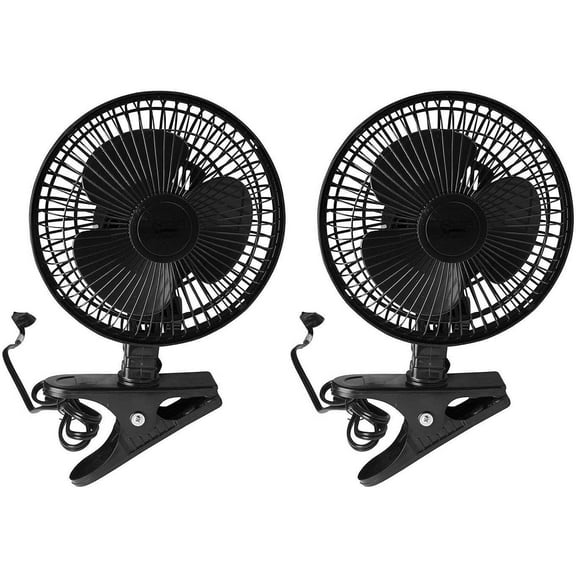 JOEY'Z Clip on Fan with Cord, 2 Speed Adjustable Tabletop Fan with Tilting Head and Rotating Stand, 2 Pack, Black