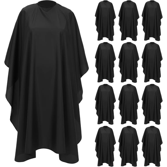JOFMWIX 12 Pcs Barber Cape with Adjustable Snap Closure, Hair Cutting Cape, 59 x 47 Salon Apron for Women Men, Professional Hair Cutting Salon Capes for Hairstylist Hair Dye, Black