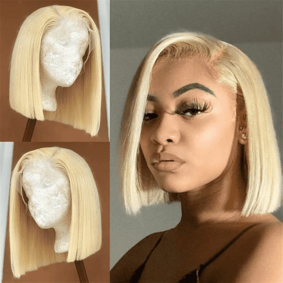 JOFMWIX 14 Inch Short Blonde Bob Wig Human Hair 613 Color Pre-Plucked Lace Front Wig with Bleached Knots, Natural Hairline, Adjustable for Women Daily Wear