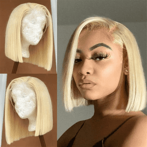 JOFMWIX 14 Inch Short Blonde Bob Wig Human Hair 613 Color Pre-Plucked Lace Front Wig with Bleached Knots, Natural Hairline, Adjustable for Women Daily Wear