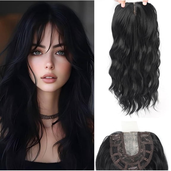 JOFMWIX 18Inch Hair Toppers for Women with Thinning Hair, Heat Resistant Fibre Synthetic 6.5" x 6.5" Base,Long Layered Topper for Women(Black, 18inch)