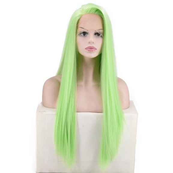 JOFMWIX 24 Inch Green Front Lace Wig for Women, Long Synthetic Hair Wave Straight Wig, Adjustable High Temp Silk, Natural Look