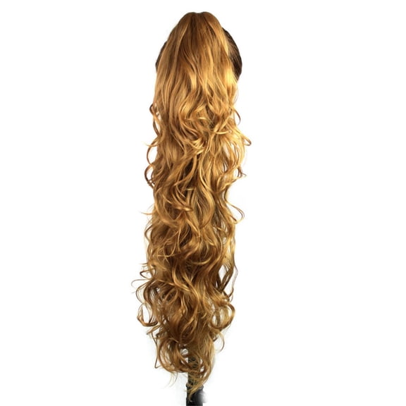 JOFMWIX 24 Inch Long Messy Wavy Claw Clip Ponytail Extensions Synthetic Clip in Drawstring Curly Pony Tail Hair Extension Wig Hairpiece for Women (27B)