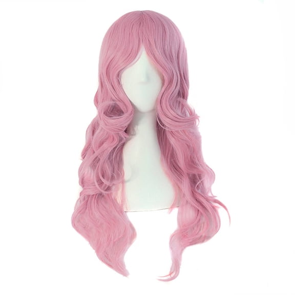 JOFMWIX 24 Inch Long Wavy Side Bangs Party Anime Cosplay Wig, Pink | 60 cm Synthetic Fiber Wig, Women, Charming