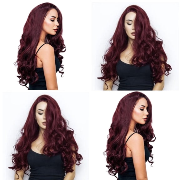 JOFMWIX 25 Inch Long Curly Wavy Synthetic Wig Red Wine Natural Full Wigs for Women - Heat Resistant Fiber, Comfortable Fit, Adjustable Cap