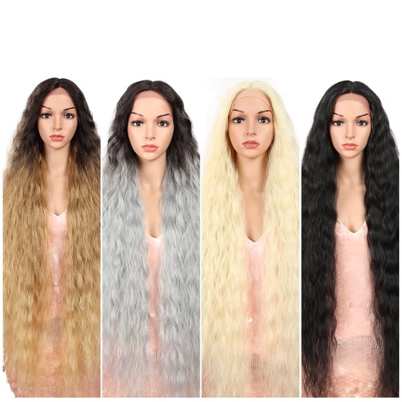 JOFMWIX 41 Lace Front Wigs Long Wavy Synthetic Wigs with Baby Hair Half Hand Tied 130% Density Wigs (41", 1B)