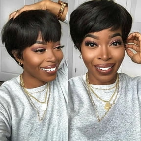 JOFMWIX 613 Blonde Pixie Short Cut Bob Wig with Bangs - Human Hair Wavy/Brazilian Straight Remy Hair Wig - Can Be Dyed - For Women & Girls - Adjustable Cap Size