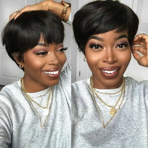 JOFMWIX 613 Blonde Pixie Short Cut Bob Wig with Bangs - Human Hair Wavy/Brazilian Straight Remy Hair Wig - Can Be Dyed - For Women & Girls - Adjustable Cap Size
