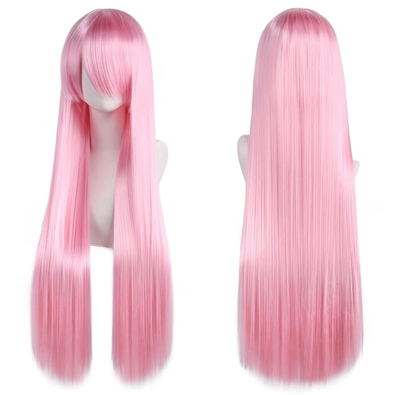 JOFMWIX 80cm/31Inch Long Straight Hair Wig with Bangs,Womens Straight Cosplay Full Wigs Synthetic Hair for Halloween Cosplay Costume Party Daily Wig Use (Pink)