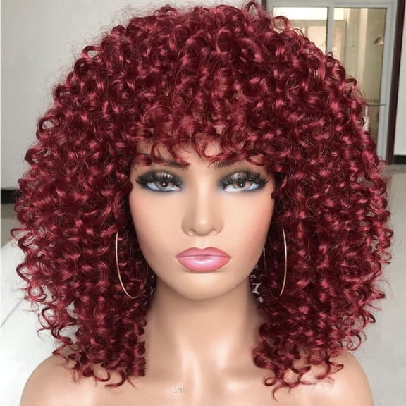 JOFMWIX African Wavelet Hair Peruvian Curly Human Wig Adjustable Wigs for Women