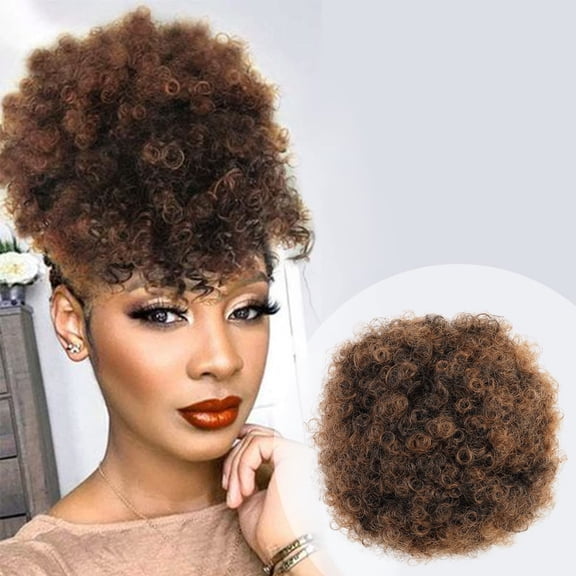 JOFMWIX Afro Puff Drawstring Ponytail Retro Kinky Curly Ponytail Wig Clip in Bun Hair Piece for Black Women Synthetic Hair Extension (MEDIUM, T1B/30)