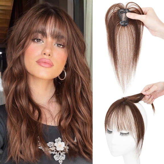 JOFMWIX Bangs Hair Clip,360 3D Cover Real Clip in Bangs Human Hair Toppers for Women With Wispy Bang Daily Wear (Dark Brown)