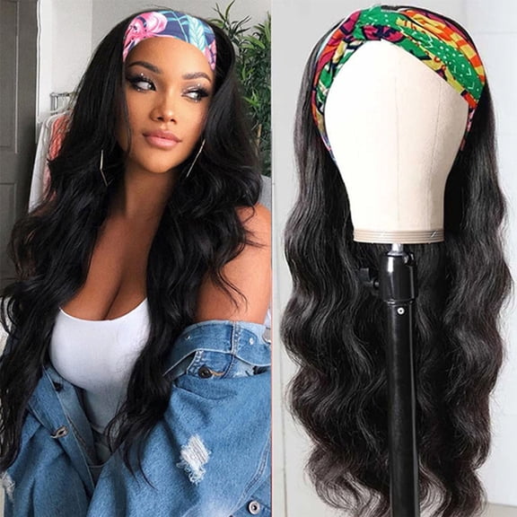 JOFMWIX Black Long Wavy Synthetic Wig, 21.6 Inch High Temperature Silk, Lace Front, Adjustable Cap, for Cosplay, Party, Daily Use