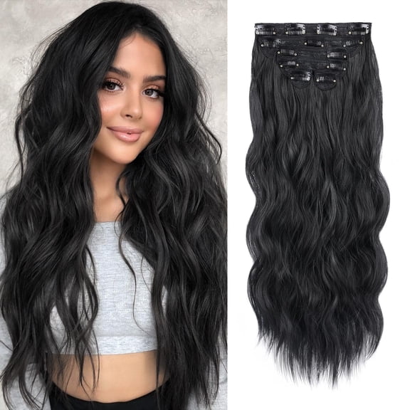 JOFMWIX Clip In Natural Black Hair Extensions 20 Inch 6pcs Thick Curly Clip In Hair Extensions Synthetic Double Weft Wavy Hairpieces Full Head For Women