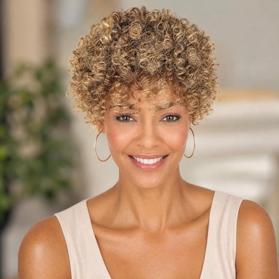 JOFMWIX Curly Brown Hair Topper Hair Pieces for Women with Blonde Highlight,Ombre Brown Wiglets Hairpieces Toppers Pieces Wig for Women With Thinning Hair Topper With Bangs