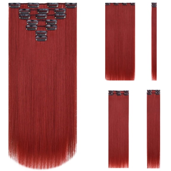 JOFMWIX Dark Red Hair Extensions Girl colorful Clip In Extensions 22" Straight Synthetic Hair Piece Women Fluffy Not Tangled Full Head