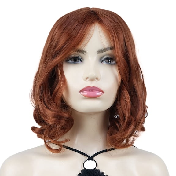 JOFMWIX Ginger Orange Cosplay Wig Women's Copper Red Short Bob Wavy Wig Synthetic Hair Bouncy Curls 12 Inches