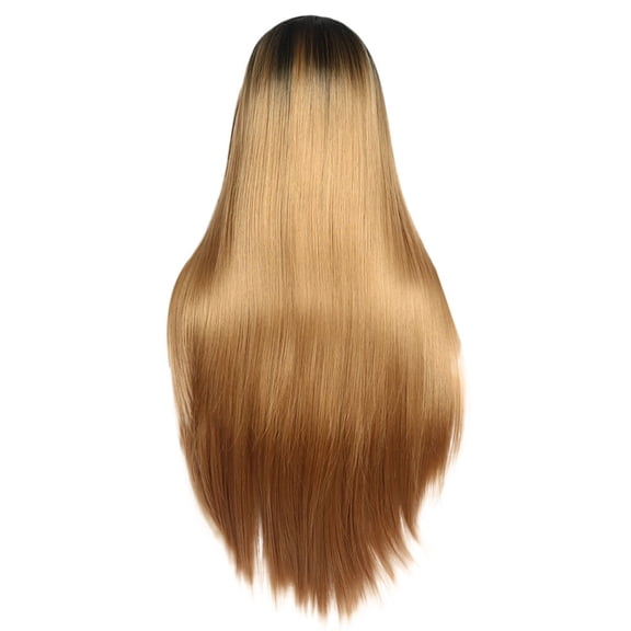 JOFMWIX Gold 30 Inch Synthetic Front Lace Wig for Women - Short Straight High Temp Silk Wig with Adjustable Cap, Easy Care