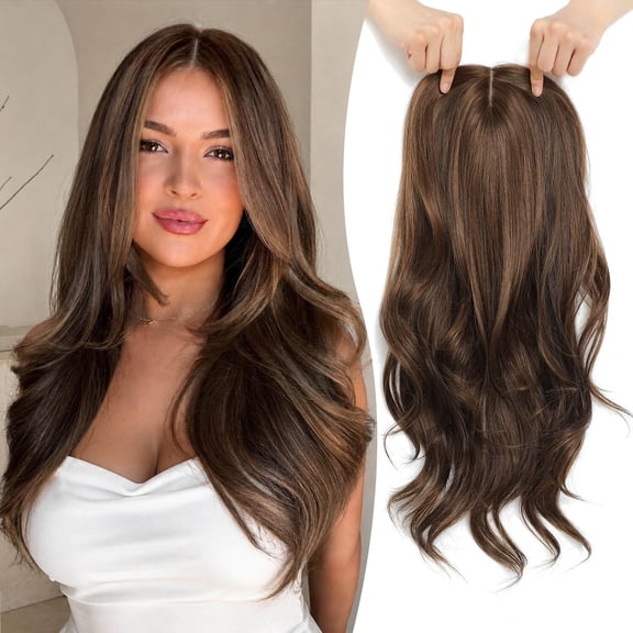 JOFMWIX Hair Toppers For Women with Thinning Hair, Synthetic 6.5x6.5 Wiglets Full Coverage Topper, Effortless Makeover For Parties & Special Events (Chocolate Brown with Highlights)