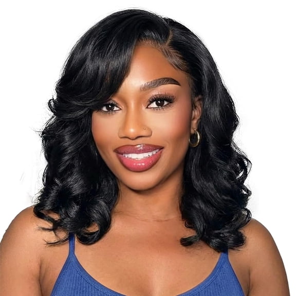 JOFMWIX Loose Wave Lace Part Wig Pure Color Nature Curly Synthetic Heat Resistant Weave Full Wigs for Women(Black)