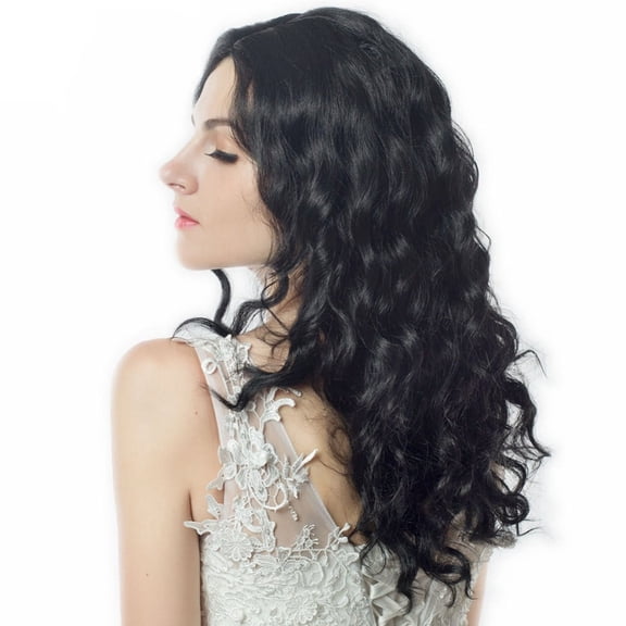 JOFMWIX Medium Length Wave Body Black Natural Low Temperature Synthetic Wig for Women - Soft Touch, Adjustable Cap, 50cm Length, Perfect for Party, Cosplay or Daily Use