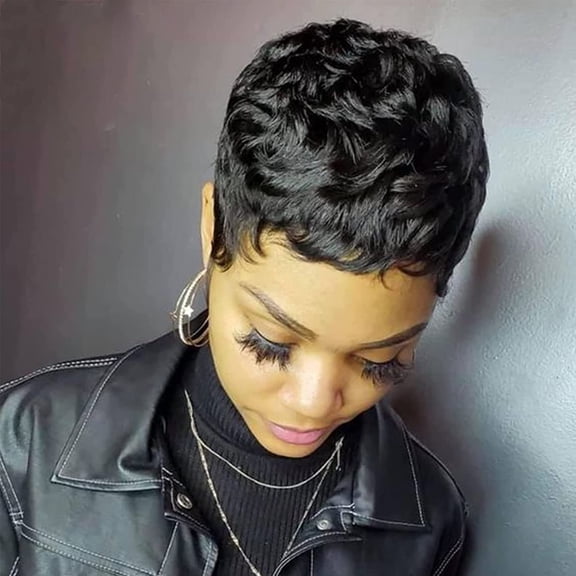 JOFMWIX Pixie Cut Straight Short Bob Wig for Black Women Brazilian Human Hair Full Machine Made Wigs Natural Black Color