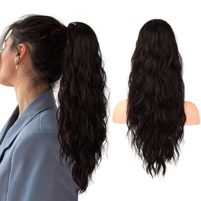 JOFMWIX Ponytail Extension, 22 Inch Drawstring Ponytail Hair Extensions for Women Long Curly Wavy Pony Tail Natural Wavy Synthetic Hairpiece for Women Daily Use party (22 Inch Black Brown)