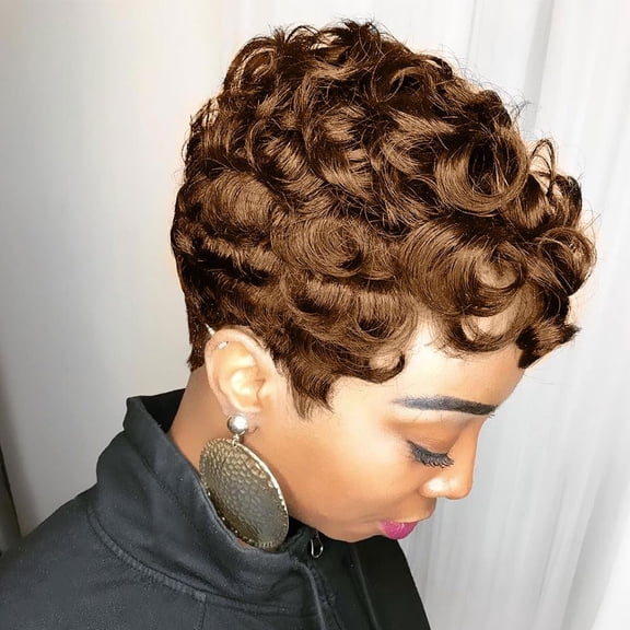 JOFMWIX Short Red Curly Pixie Cut Wig for Black Women with Bangs - Natural Wave Style, Face-Flattering & Versatile, Adjustable Cap for Daily Wear