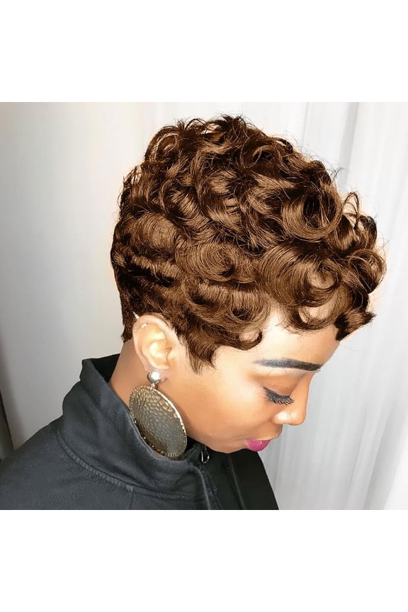 Short Red Curly Pixie Cut Wig for Black Women with Bangs - Natural Wave Style, Face-Flattering & Versatile, Adjustable Cap for Daily Wear