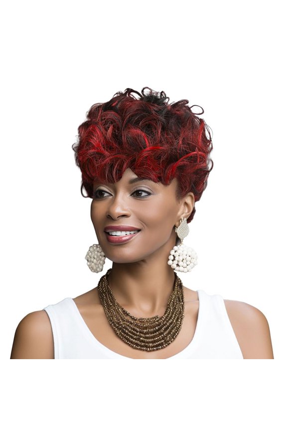 Short Red Curly Wigs for Black Women Pixie Cut Wig with Bangs Natural Wa Elite