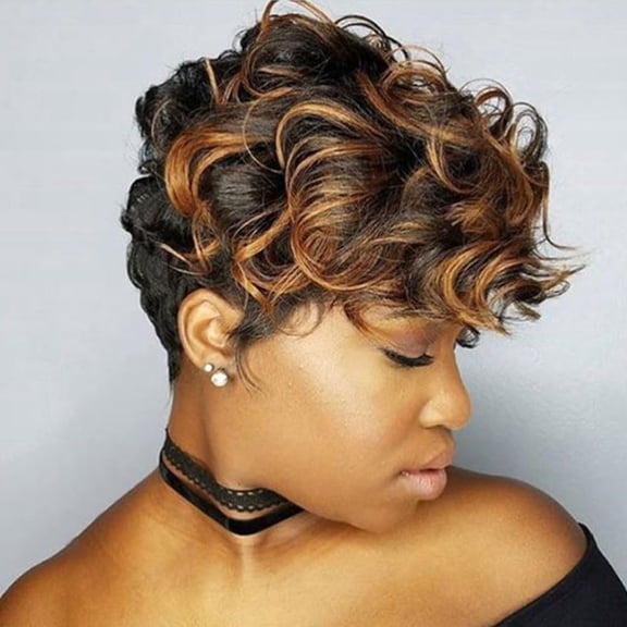 JOFMWIX Short Red Curly Wigs for Black Women Pixie Cut Wig with Bangs Natural Wa Silk