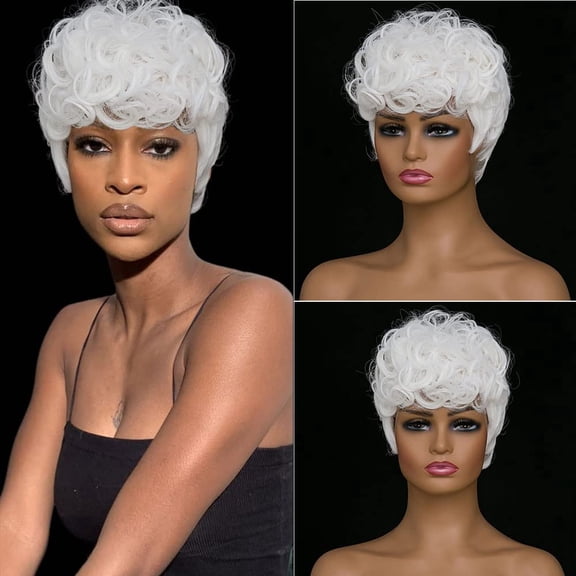 JOFMWIX Short Red Pixie Cut Wig for Black Women - Natural Wavy with Bangs, Adjustable & Comfortable, Perfect for Everyday Style