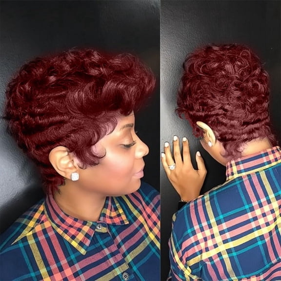 JOFMWIX Short Red Pixie Cut Wig with Bangs for Black Women Natural Look, Adjustable & Comfortable for Party or Daily Wear