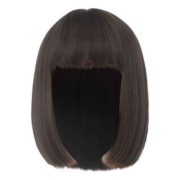 JOFMWIX Short Wave Head Wig Brown Bangs Straight Hair Wig Natural Fluffy Role Playing Female Short Hair Wave Head Folding Hair Dryer Mini Hair Dryer