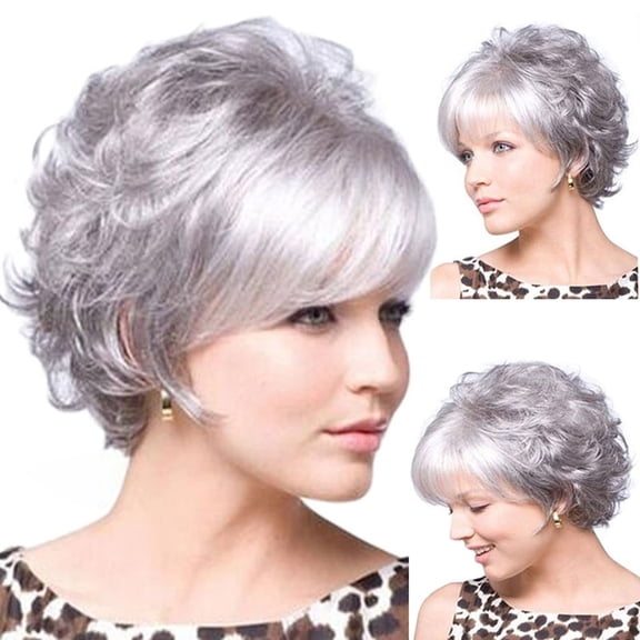 JOFMWIX Silver Short Wave Wig for Women - 12 Inch Synthetic Hair Wig, Adjustable High Temperature Silk, Easy Care, Perfect for Daily Wear