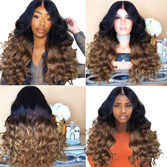 JOFMWIX Synthetic Brown Long Curly Hair Wig Water Wave Wigs Pro